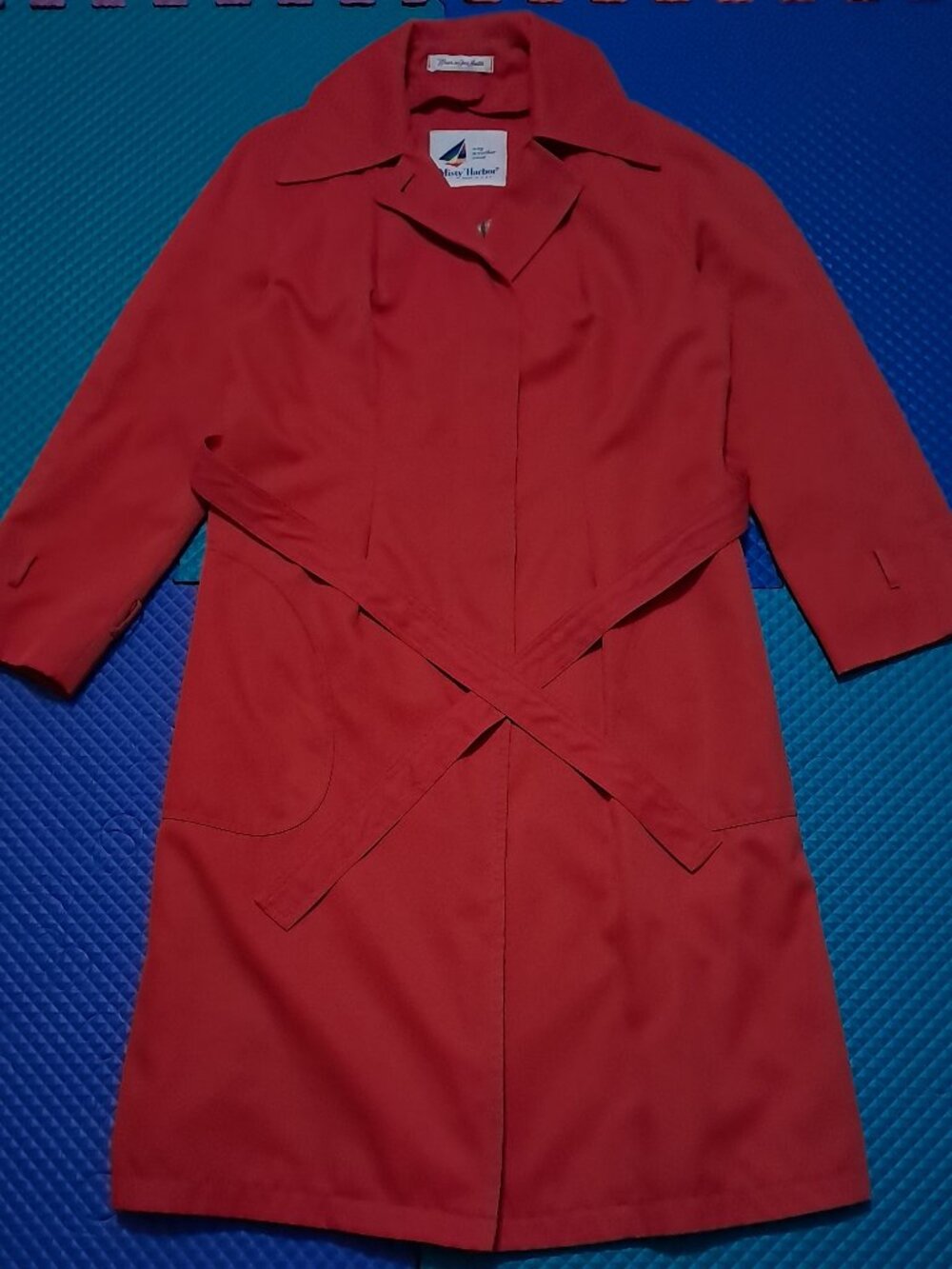 Misty Harbor Bright Red Belted Trench Coat with Removable Hood